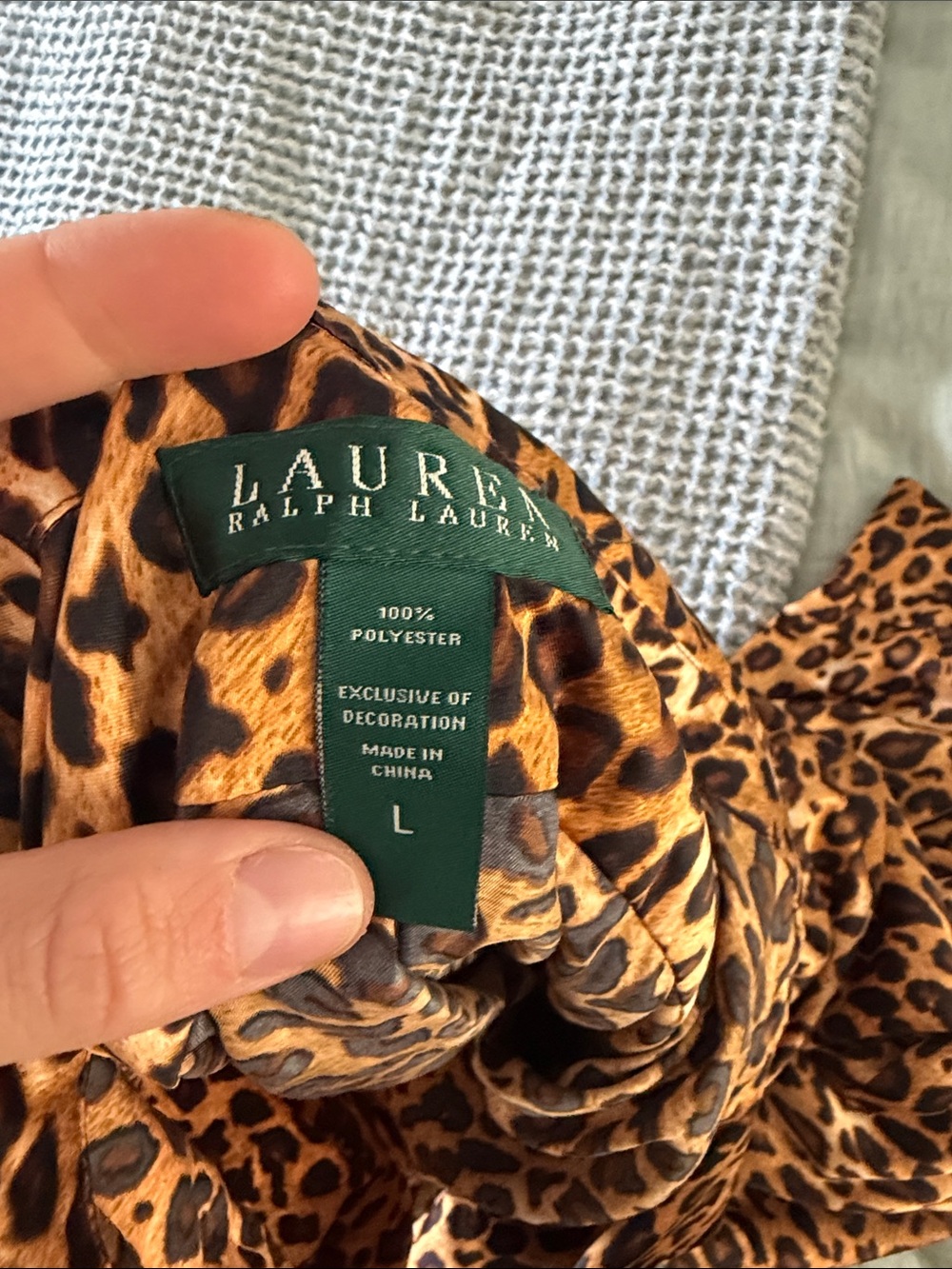 Ralph Lauren Leopard Print Long-Sleeve Button-Up Shirt Dress - Brown/Black - Picture 5 of 5